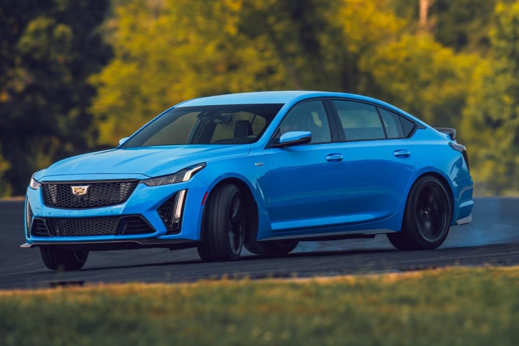blue cadillac ct5-v blackwing drifting on track